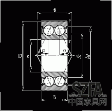 角接觸球軸承 30/8-B-2Z-TVH, 雙列，雙側(cè)間隙密封，接觸角 α = 25°